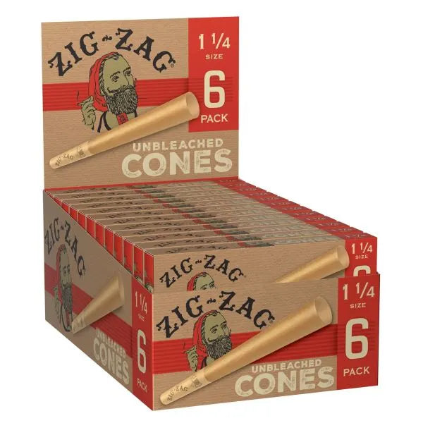 Zig Zag Unbleached Paper Cones - 24 Pack Display